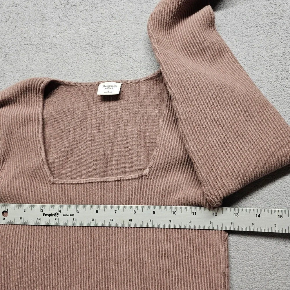 Abercrombie & Fitch Crop Sweater Womens M Brown Ribbed Long Sleeve Square Neck